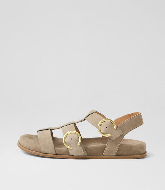 Image of Sandals. Productname: Neski Khaki Suede Sandals in KHAKI colour by brand - MIDAS
