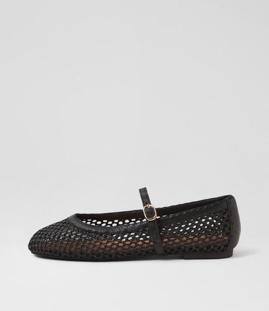 Image of Shoes. Productname: Murph Black Fabric Ballet Flats in Black colour by brand - MIDAS