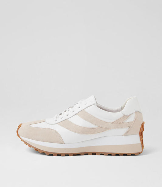Image of Sneakers. Product name - Simma Beige White Leather Sneakers in Beige-White colour by brand - MIDAS