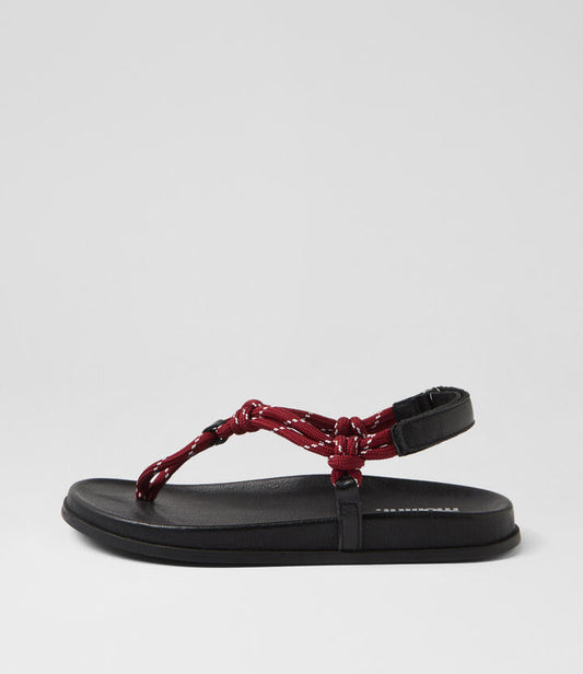Image of Sandals. Product name - Hervy Burgundy Black Rope Leather Thongs in Burgundy-Black colour by brand - MOLLINI