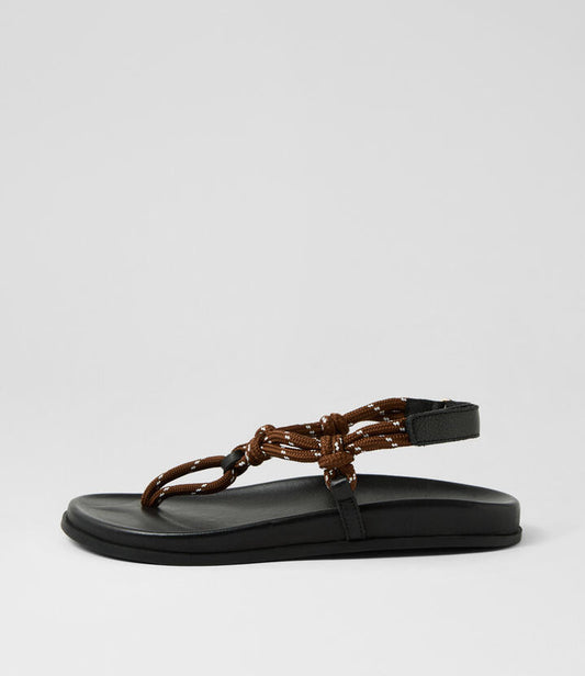 Image of Sandals. Product name - Hervy Choc Black Rope Leather Thongs in Choc-Black colour by brand - MOLLINI
