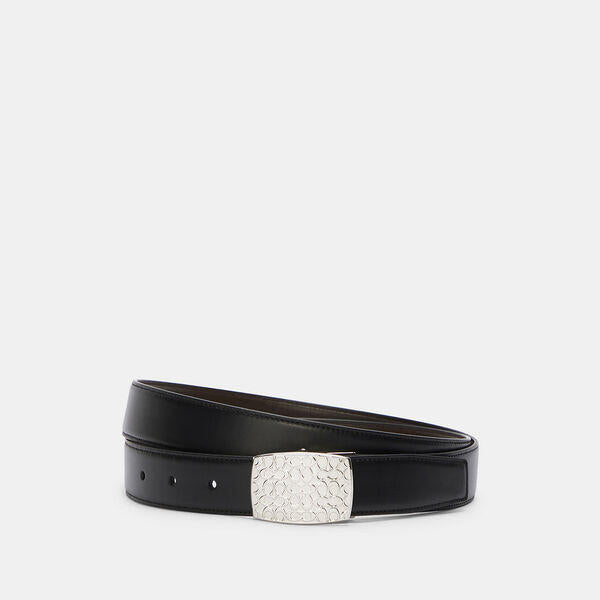 Image of Accessories. Productname: Boxed Signature Plaque And Harness Buckle Cut-To-Size Reversible Belt, 30mm in BLACK/DARK BROWN colour by brand - Coach Outlet Australia