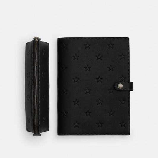 Image of Accessories. Productname: Boxed Notebook And Pencil Case Set With Star Print in BLACK/BLACK colour by brand - Coach Outlet Australia
