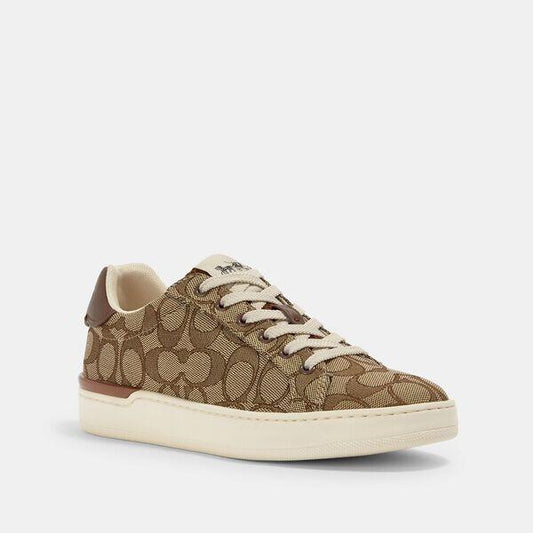 Image of Sneakers. Productname: Clip Low Top Sneaker in KHAKI/SADDLE colour by brand - Coach Outlet Australia
