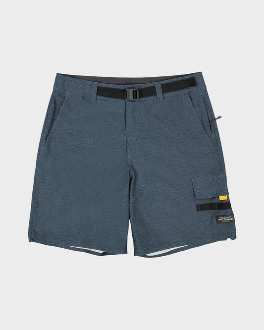 Image of a model wearing Shorts. Productname: Quiksilver - Mens Azimuth 2 Hybrid Shorts - Midnight Navy - in Midnight Navy colour by brand - Quiksilver