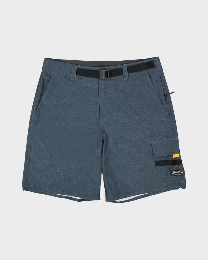 Image of a model wearing Shorts. Product name - Quiksilver Mens Azimuth 2 Hybrid Shorts Midnight Navy in Midnight Navy colour by brand - Quiksilver