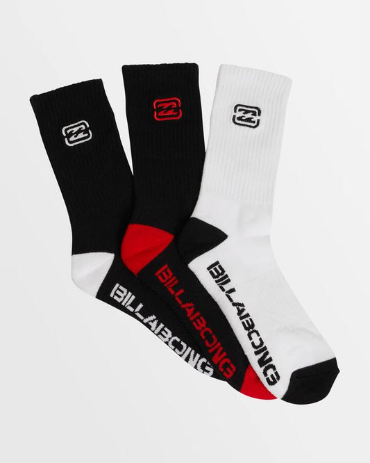 Image of Socks. Productname: Billabong Mens Bracket Wave 3 Pack Crew Socks Multi - in Multi colour by brand - Billabong