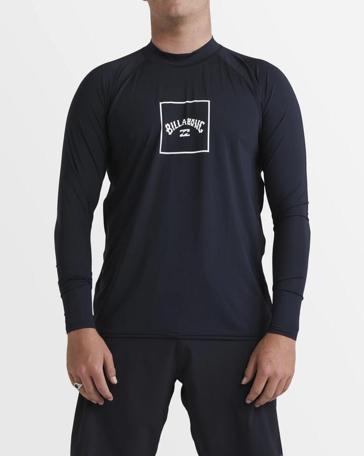 Image of a model wearing Tops. Productname: Billabong Mens Boxed Arch Long Sleeve Rash Vest Black - in Black colour by brand - Billabong