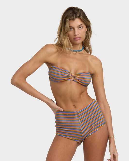 Image of a model wearing Tops. Productname: Billabong - Womens Tides Terry Rio Bandeau Bikini Top - Multi - in Multi colour by brand - Billabong