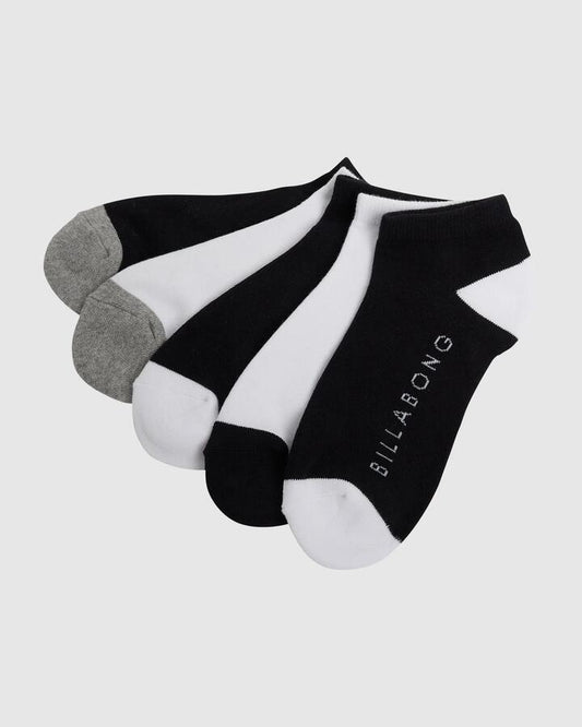 Image of Socks. Productname: Billabong Womens Serenity 5 Packs Ankle Socks Black - in Black colour by brand - Billabong