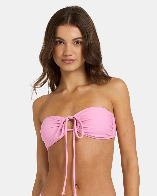 Image of a model wearing Tops. Productname: Nunui Womens Sasha Bandeau Bikini Top Pink - in Pink colour by brand - Nunui