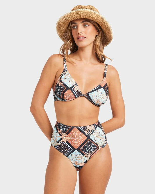 Image of Swimwear. Product name - Billabong Womens Forever Folk Hi Retro Bikini Bottom Black Pebble in Black Pebble colour by brand - Billabong