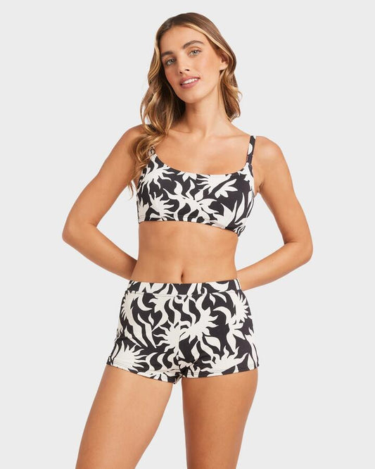 Image of a model wearing Tops. Productname: Billabong Womens By My Side Mia D/Dd Bralette Bikini Top Black White - in Black White colour by brand - Billabong