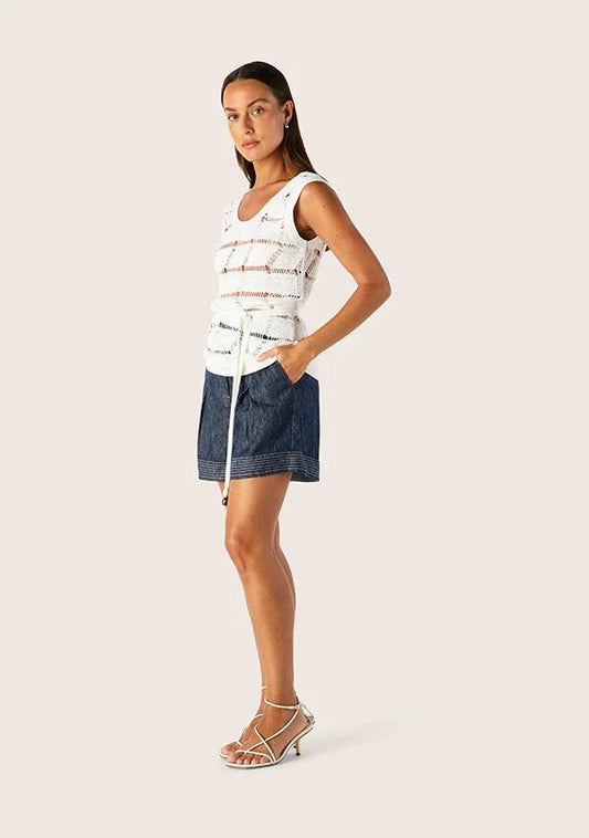 Image of a model wearing Tops. Productname: Clara Knit Tank Top in Optic White colour by brand - MOS The Label