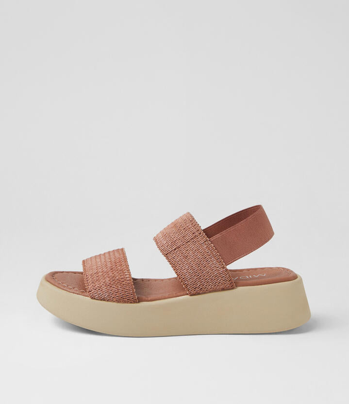 Image of Sandals. Productname: Aramis Coffee Fabric Elastic Sandals in Coffee colour by brand - MIDAS