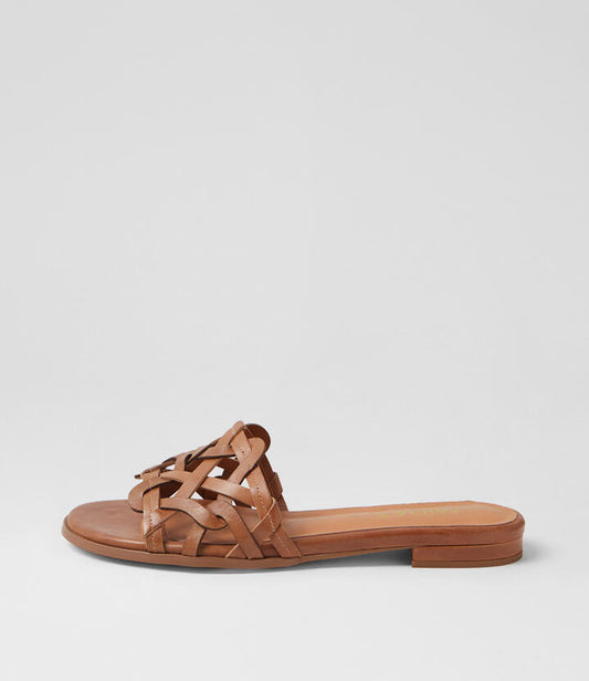 Image of Slippers. Productname: Kamsay Brandy Leather Slides in BRANDY colour by brand - MIDAS
