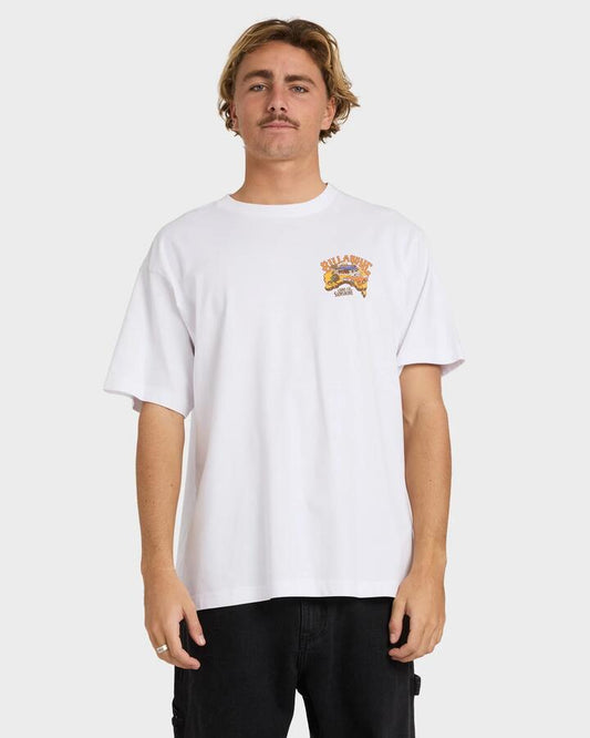 Image of a model wearing Tops. Productname: Billabong - Mens Land Of Sunshine T-Shirt - White - in White colour by brand - Billabong