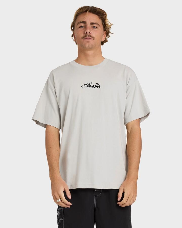 Image of a model wearing Tops. Productname: Billabong - Mens Invert T-Shirt - Silver - in Silver colour by brand - Billabong