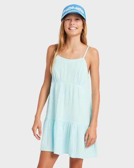 Image of Dresses. Product name - Billabong Girls 8-16 Wave After Wave Mini Dress Sea Mist in Sea Mist colour by brand - Billabong
