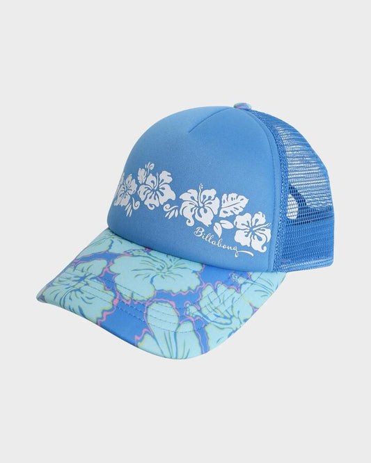 Image of Hats. Productname: Billabong Girls 8-16 Happy Hibiscus Cap Tidal Blue - in Tidal Blue colour by brand - Billabong