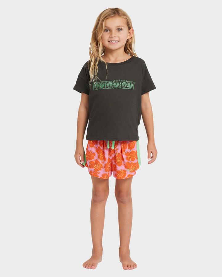 Image of a model wearing Tops. Productname: Billabong - Girls 2-7 Seashell Paradise T-Shirt - Off Black - in Off Black colour by brand - Billabong
