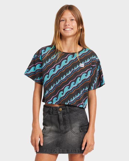 Image of T-Shirts. Product name - Billabong Girls 8-16 Sea Level Crop T-Shirt Off Black in Off Black colour by brand - Billabong