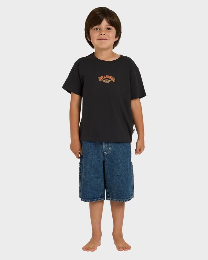 Image of a model wearing Shorts. Product name - Billabong Boys 2-7 Bad Dog Walkshorts Ocean Wash in Ocean Wash colour by brand - Billabong