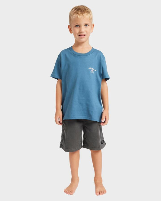 Image of a model wearing Tops. Productname: Billabong - Boys 2-7 Crossboard T-Shirt - Real Teal - in Real Teal colour by brand - Billabong