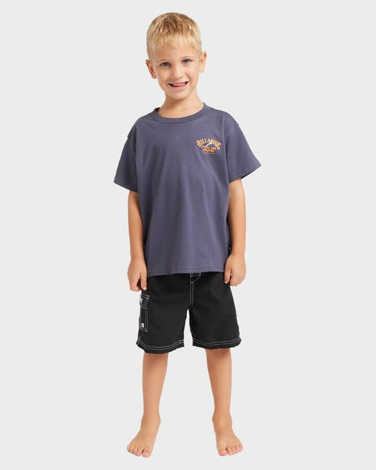 Image of a model wearing Tops. Productname: Billabong - Boys 2-7 Stone Age T-Shirt - Vintage Navy - in Vintage Navy colour by brand - Billabong