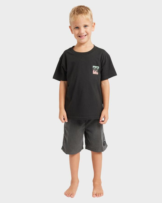 Image of a model wearing Tops. Productname: Billabong - Boys 2-7 Crayon T-Shirt - Washed Black - in Washed Black colour by brand - Billabong