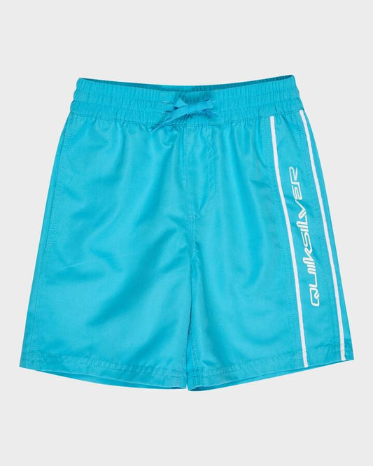 Image of a model wearing Shorts. Productname: Quiksilver Boys 2-7 Vert 13" Swim Shorts Horizon Blue - in Horizon Blue colour by brand - Quiksilver