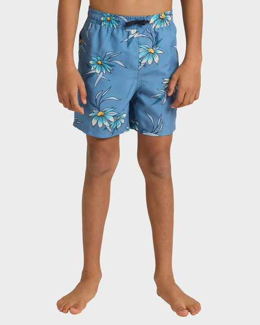 Image of a model wearing Shorts. Productname: Quiksilver Boys 8-16 Everyday 14" Swim Shorts Coronet Blue Costal Floral - in Coronet Blue Costal Floral colour by brand - Quiksilver