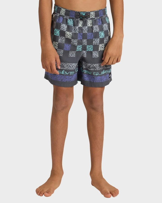 Image of a model wearing Shorts. Productname: Quiksilver Boys 8-16 Everyday 14" Swim Shorts Iron Gate Next Gen - in Iron Gate Next Gen colour by brand - Quiksilver