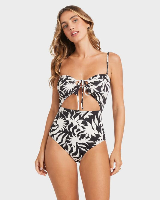 Image of Swimwear. Product name - Billabong Womens By My Side Drew One Piece Swimsuit Black White in Black White colour by brand - Billabong