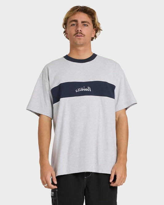 Image of T-Shirts. Product name - Billabong Mens Script Panel T-Shirt Light Grey Heather in Light Grey Heather colour by brand - Billabong
