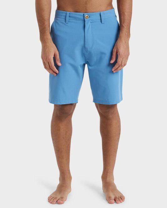 Image of a model wearing Shorts. Productname: Quiksilver Mens Union Amphibian 20" Hybrid Shorts Coronet Blue - in Coronet Blue colour by brand - Quiksilver