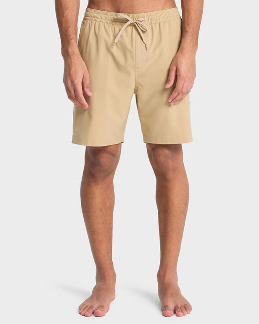 Image of a model wearing Shorts. Productname: Quiksilver Mens Taxer Amphibian 18" Hybrid Shorts Khaki - in Khaki colour by brand - Quiksilver