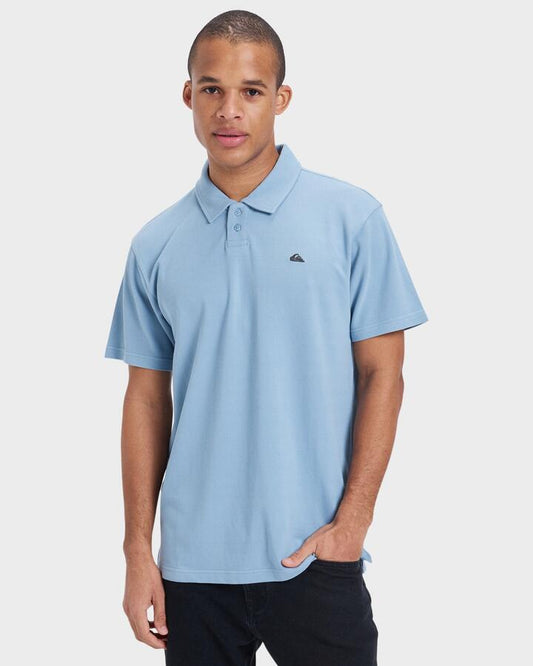 Image of a model wearing Shorts. Productname: Quiksilver Mens Mw Pique Polo Short Sleeve Shirt Ashley Blue - in Ashley Blue colour by brand - Quiksilver