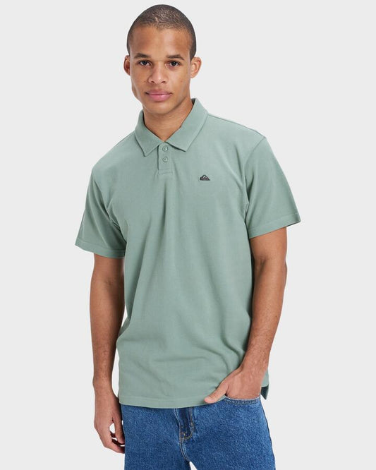 Image of a model wearing Shorts. Productname: Quiksilver Mens Mw Pique Polo Short Sleeve Shirt Sea Spray - in Sea Spray colour by brand - Quiksilver