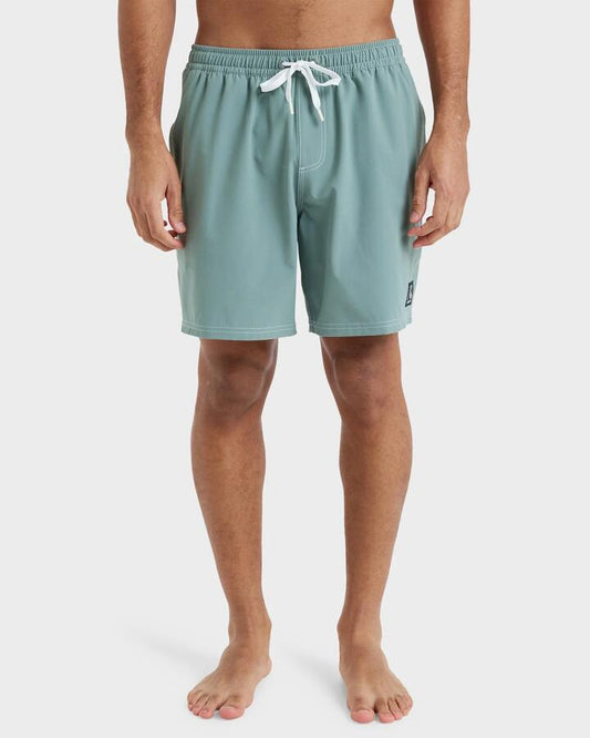 Image of a model wearing Shorts. Productname: Quiksilver Mens Original 18" Swim Shorts Sea Spray - in Sea Spray colour by brand - Quiksilver
