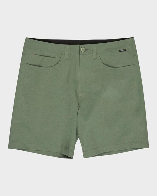 Image of a model wearing Shorts. Productname: Quiksilver Mens Nelson 18" Hybrid Shorts Sea Spray Heather - in Sea Spray Heather colour by brand - Quiksilver