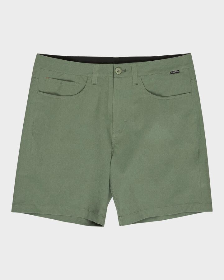 Image of a model wearing Shorts. Product name - Quiksilver Mens Nelson 18" Hybrid Shorts Sea Spray Heather in Sea Spray Heather colour by brand - Quiksilver