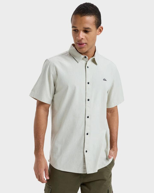 Image of a model wearing Tops. Productname: Quiksilver Mens Premium Stretch Short Sleeve Shirt Moonstruck - in Moonstruck colour by brand - Quiksilver