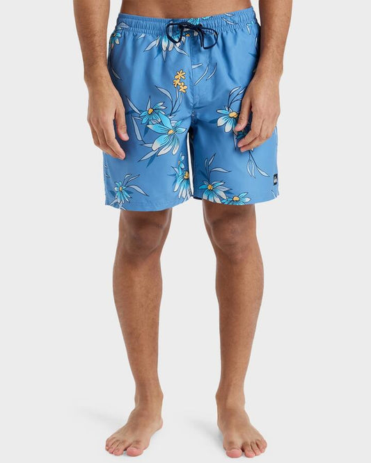Image of a model wearing Shorts. Productname: Quiksilver Mens Everyday 15" Swim Shorts Coronet Blue Costal Floral - in Coronet Blue Costal Floral colour by brand - Quiksilver