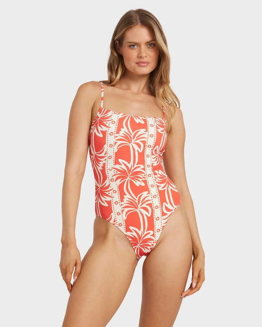 Image of Swimwear. Product name - Billabong Womens Row Of Palms One Piece Swimsuit Red Aloha in Red Aloha colour by brand - Billabong