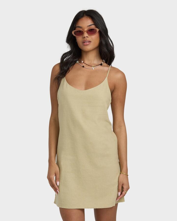 Image of Dresses. Product name - Billabong Womens Summer Love Mini Dress Green Ash in Green Ash colour by brand - Billabong