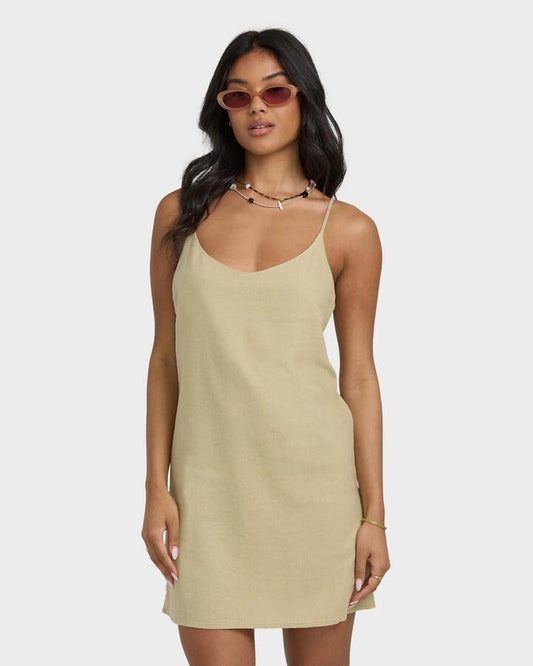 Image of Dresses. Product name - Billabong Womens Summer Love Mini Dress Green Ash in Green Ash colour by brand - Billabong