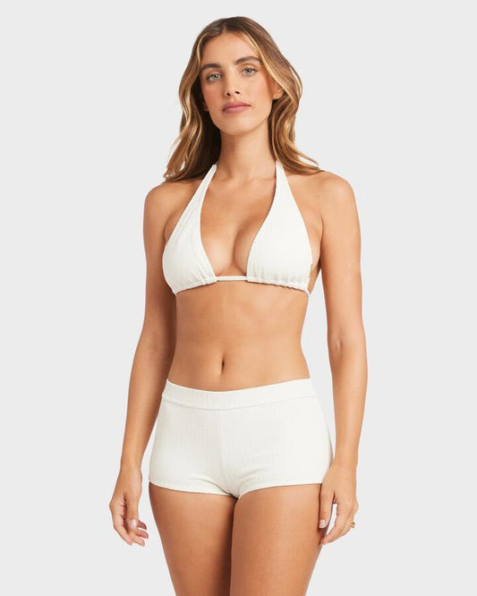 Image of a model wearing Shorts. Productname: Billabong Womens Sunrays Baja Surf Short Salt Crystal - in Salt Crystal colour by brand - Billabong