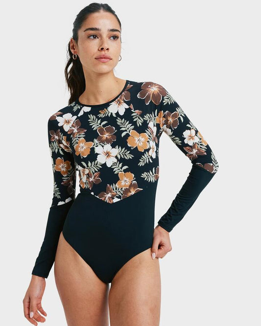 Image of Coats & Jackets. Product name - Roxy Womens Fashion One Piece Rash Vest Almond Tropical Feels in Almond Tropical Feels colour by brand - Roxy