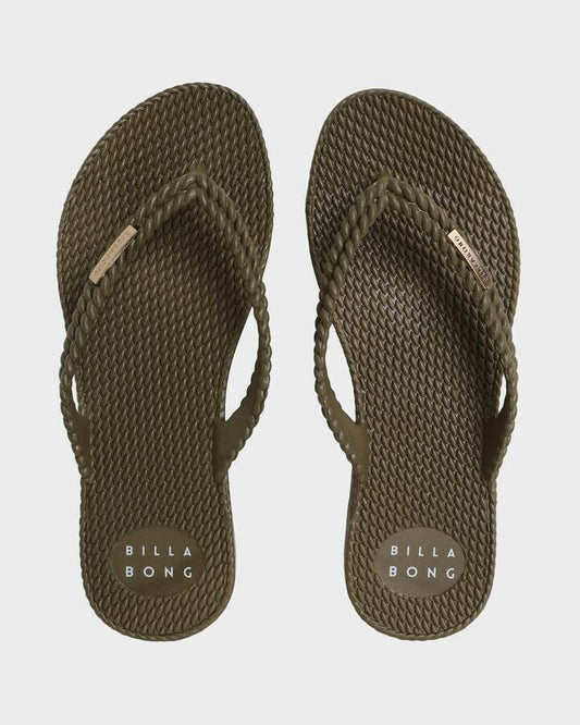 Image of Sandals. Productname: Billabong Womens Kick Back Solid Thongs Martini Olive - in Martini Olive colour by brand - Billabong
